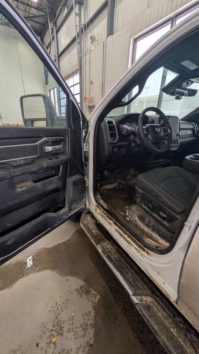 Dirty truck interior before detailing